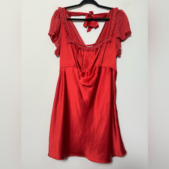 Free People Violet Visions Square Neck Satin Mini‎ Dress in Red - 14 - Picture 2 of 12